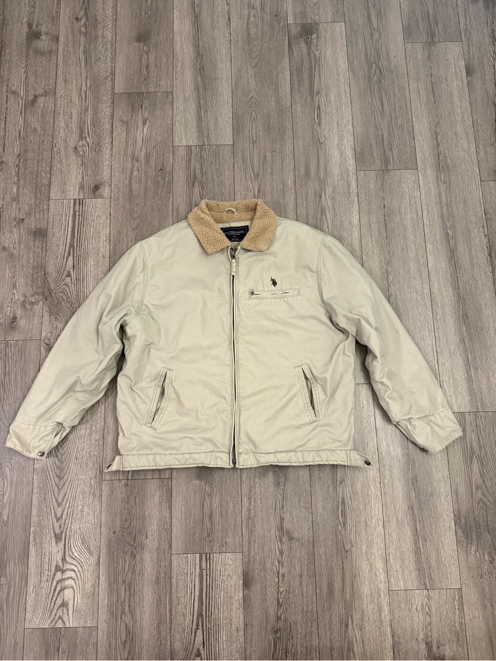 US Polo Assn Beige Canvas Workwear Sherpa Lined Full Zip Men’s Size: 2XL Jacket